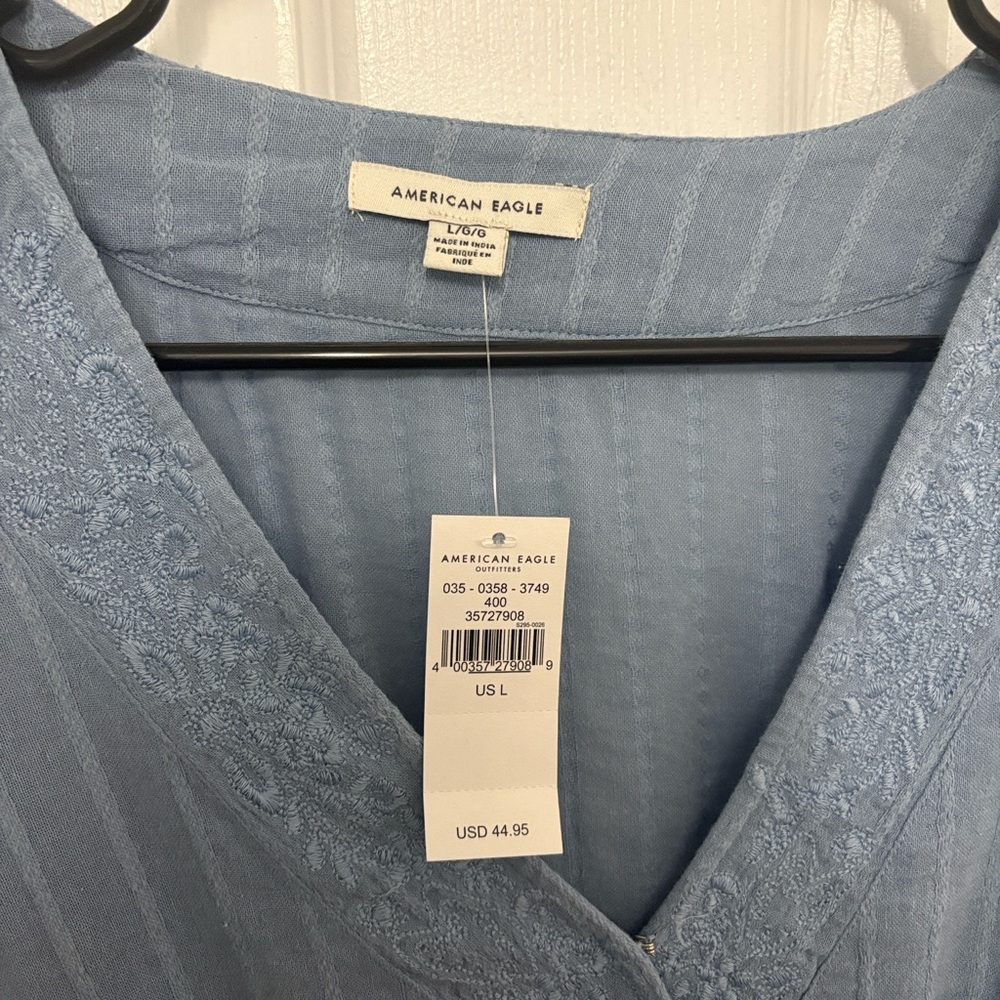 American Eagle Outfitters Dusty Blue Wrap Blouse - Picture 2 of 2